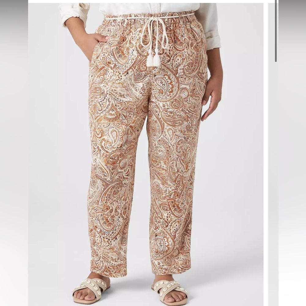 Lane Bryant Printed Paisley Woven Straight Ankle Tapestry Pull On Beachy Pants